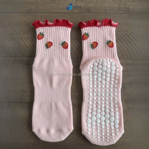 Custom Logo Cute Pilates <b>Grip</b> <b>Socks</b> Red Color Non Slip Cotton Ruffle Crew <b>Socks</b> Wholesale Studio Summer Casual Wear - Product Image 4