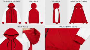 เสื้อฮู้ดซิปแขนยาวสีแดงสำหรับผู้ชาย แขนเสื้อสีขาว มีกระเป๋าหน้า เสื้อสเวตเชิ้ตลำลองสำหรับใส่ในฤดูใบไม้ร่วง - Product Image 6