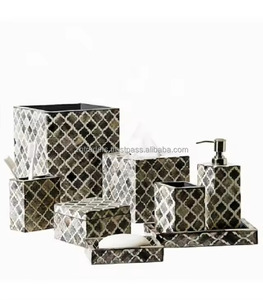 Juego de baño de mosaico de hueso blanco de lujo con incrustaciones de madreperla Colección de decoración de tocador de 4 piezas Premium para hogares modernos - Product Image 2