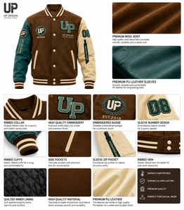 เสื้อแจ็คเก็ตเบสบอลวาร์ซิตี้ผ้าขนสัตว์สำหรับผู้ชายแบบกำหนดเองสำหรับฤดูหนาว พร้อมแขนเสื้อหนัง PU ปักลาย  ผู้ผลิตแบบ OEM/ODM - Product Image 4