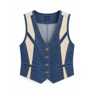 Gilet en jean délavé pour femme avec boutons métalliques, fabrication OEM, approvisionnement en gros pour boutiques indépendantes de denim - Product Image 6
