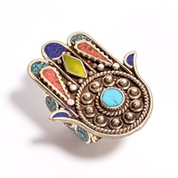 Bague en argent tibétain faite à la main avec pierres précieuses naturelles (turquoise, corail, lapis-lazuli), sertie en clos, mignonne, pour enfants, mariage, fête, style antique