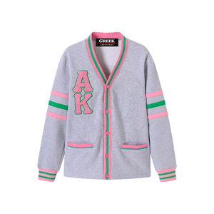 Cárdigan de punto Sorority Alpha para mujer, suéter de manga larga de algodón con bordado griego, letras AKA, cuello en V, ropa universitaria, estilo varsity - Product Image 1