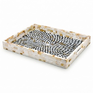 Bandeja Decorativa Hecha a Mano con Incrustaciones de Madreperla, Mosaico Geométrico Cuadrado de Conchas, Plato para Servir, Decoración Vintage para Mesa de Centro - Product Image 6