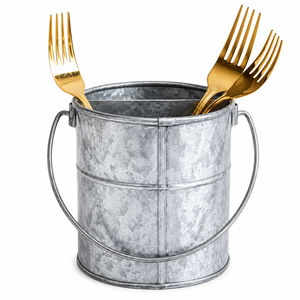 Custom Galvanized Cutlery Holder with Rope Handle Metal Utensil <b>Caddy</b> for Farmhouse <b>Kitchen</b> Storage and Tableware Organization - Product Image 6