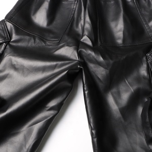 <b>Men's</b> High Waist PU Leather Cargo Pants With Multiple Pockets Workwear Style Elastic Waist <b>Black</b> Color - Product Image 6