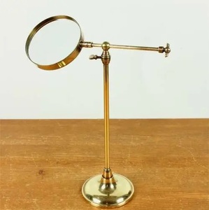 แว่นขยายตั้งโต๊ะทองเหลืองปรับได้ ฐานไม้ สไตล์โบราณ งานแฮนด์เมด ผิวโลหะขัดเงา อุปกรณ์สำนักงาน ราคาขายส่ง - Product Image 2
