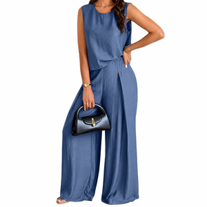 Women's Sleeveless <b>Linen</b> Jumpsuit O-Neck Wide Leg Regular Fit Solid Color Casual Spring Summer Anti-Pilling One Piece Set - Product Image 1