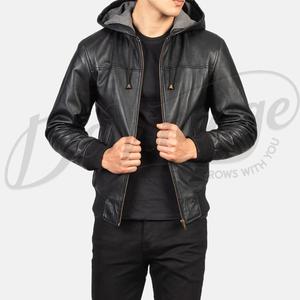 Veste de pilote MA1 en cuir noir authentique pour homme, col baseball, manteau de pilote en cuir véritable, vente en gros, streetwear urbain - Product Image 3