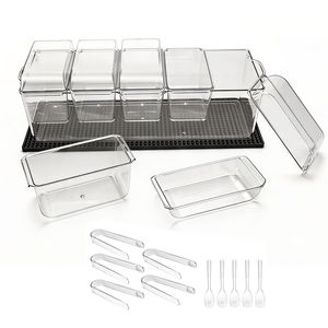 Plateau de service réfrigéré pour condiments - Conteneur de service à 5 compartiments refroidi par glace, plateau en plastique pour garnitures de fruits - Product Image 1