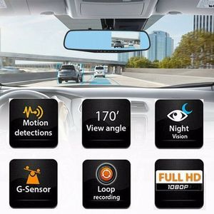 Telecamera da cruscotto HD 1080P con doppio obiettivo, DVR per auto, specchietto retrovisore, videoregistratore anteriore e posteriore IPS, registrazione in loop, modalità parcheggio - Product Image 3