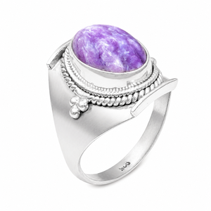 Natural Charoite Gemstone <b>Statement</b> <b>Ring</b> 925 Sterling Silver Rose Gold Yellow Gold Plated Handmade Designer <b>Ring</b> for Anniversary - Product Image 3