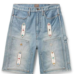 Pantalones Cortos de Mezclilla Personalizados para Hombre, Diseño Sólido, Transpirables, Ligeros, de Tela de Lona, Ajuste y Color Personalizados, Lavado Personalizado Completo - Product Image 1