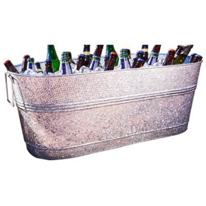 Set Of Two Galvanized Metal Beverage Cooler Wine Tub With Rope Handles For Home & Events Barware Wine Cooler <b>Chiller</b> Bucket - Product Image 5