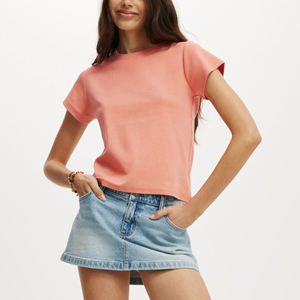 Nouvel Arrivage 2026 T-shirt Court Femme Corail Manches Courtes Col Rond 100% Coton Jersey Décontracté Printemps Été Couleur Unie Coupe Classique - Product Image 2