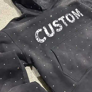 Sweat-shirts à strass pour hommes en coton 100% délavé à l'acide, streetwear confortable, meilleur matériau - Product Image 3