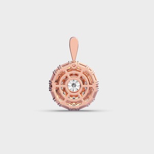 IGI Certified Lab Grown Diamond Halo <b>Cluster</b> Pendant with Baguette & Round Diamonds in 9K White / Yellow & Rose Gold - Product Image 4