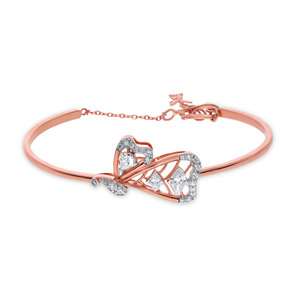 Elegant Rose Gold 18K <b>Bangle</b> <b>Bracelet</b> with Lab Grown Diamond Teardrop Gemstones Diamond Leaf Motifs Luxurious Pav Detailing - Product Image 2