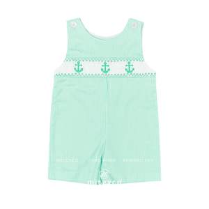 Broderie d'ancre smockée à la main Jon Jon | Tenue d'été pour tout-petit garçon avec tissu vichy rose | Services OEM ODM - Product Image 4