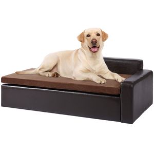 Divano per cani di grandi dimensioni e divano letto per gatti 110 libbre capacità di carico in morbida pelle letto per animali domestici nero-per cani e gatti di grossa taglia - Product Image 1