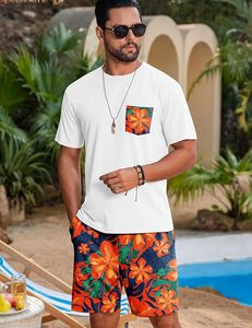 Conjuntos de Verano Hawaianos de 2 Piezas para Hombre, Camisa de Manga Corta y Pantalones Cortos con Estampado Floral, Ropa de Playa para Vacaciones - Product Image 3