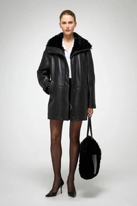 Women’s Black Shearling <b>Coat</b>, Real Sheepskin Leather Jacket, Fur Lined <b>Warm</b> Winter <b>Coat</b> - Product Image 4