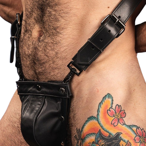 Mens Trojan 2.0 Leather Lace Animal Print Jockstrap <b>Black</b> Adjustable Straps Fetish Underwear Club Wear Handmade Fit High-Rise - Product Image 5