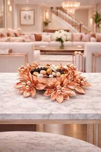 Bol en métal artisanal orné, écologique et durable, avec finition polie et motif floral, idéal pour les mariages et la décoration intérieure - Product Image 2