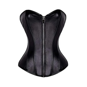 High Quality Black <b>Leather</b> Corset Customized Zipper Front Firm Control Breathable Everyday Waist Cinchers for Ladies Body - Product Image 2