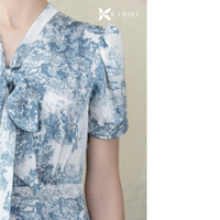 Robe midi formelle pour femme, prête à être expédiée, bleue à imprimé floral, manches courtes, élégante, tenue de travail professionnelle, fournisseur