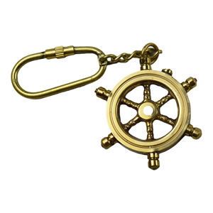 Porte-clés en laiton poli, design roue de bateau, anneau porte-clés de qualité supérieure, matériaux de première qualité - Product Image 1