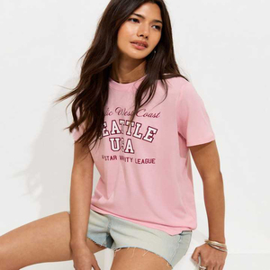 T-shirts pour femmes de haute qualité, couleur rose clair, motif lettres, tissu léger et confortable, séchage rapide, 100% coton, t-shirts pour femmes - Product Image 5