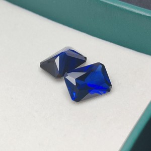 Saphir bleu de laboratoire taille radiant allongé, pierre de naissance de septembre, pierre précieuse synthétique en vrac - Product Image 6