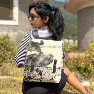 New Real Handmade Hair on Hide Fur Leather Backpack Retro Genuine Natural Cowhide Leather Vintage Unisex Casual Work <b>Laptop</b> <b>Bags</b> - Product Image 2
