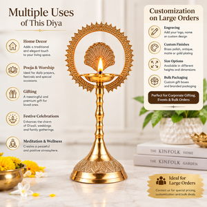 Brass Standing Diya Oil Lamp with Decorative Halo <b>Ring</b> Traditional Deepam for Puja Home Temple Diwali Wedding Decor - Product Image 4