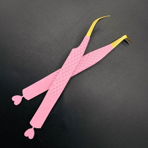 Precision Eyelash Tweezers <b>Set</b> Smooth Tip Stainless Steel <b>Pink</b> Case Professional Lash <b>Tool</b> 5Pcs Custom Logo Super Fine Tip - Product Image 2