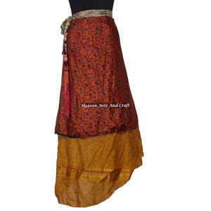 Wholesale Silk <b>Wrap</b> <b>Skirt</b> Japan Women Wear Vintage Silk Sari Long Length <b>Wrap</b> <b>Around</b> <b>Skirt</b> 2 Layer Reversible Saree Bohemian - Product Image 2