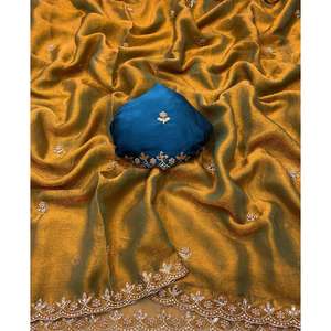 Fête porter broderie et Moti perles travail à la main Saree robes de bal élégantes - Product Image 2