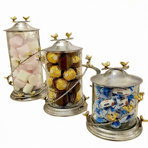 Flower Shape Design Set of 3 With Lid Aluminum Glass Material New Arrival <b>Kitchen</b> <b>Storage</b> Spice Jars Canister - Product Image 1