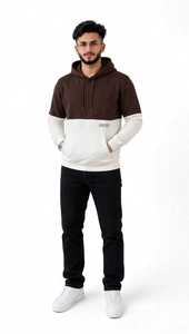 Men's Vintage Winter Brown <b>White</b> Color Block Hoodie Pullover <b>Sweatshirt</b> with Front Pocket Digital Printing - Product Image 4