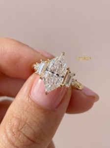 Bague en diamant de qualité supérieure, taille marquise, clarté VVS, cultivé en laboratoire, or 14K 18K, tendance, pour fiançailles, mariage, fête, cadeau - Product Image 6