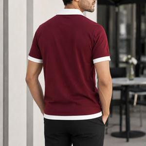 <b>Men's</b> Solid Color Knitted <b>Polo</b> <b>Shirt</b> Short Sleeve Regular Fit Casual <b>White</b> Trim Maroon - Product Image 6