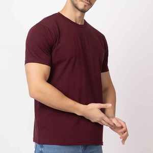 T-shirt pour homme, col rond, manches courtes, coupe ajustée, jersey tricoté, 100% coton, couleur unie, longueur normale - Product Image 6