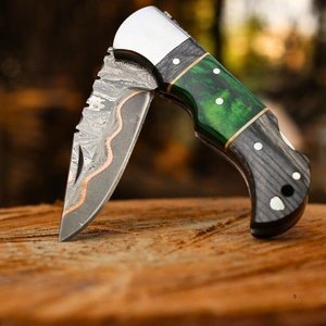 Cuchillo Plegable de Damasco Hecho a Mano de Primera Calidad con Mango de Resina y Madera – Proveedor Mayorista a Granel para EE. UU. y Europa, Cuchillo Plegable EDC al por Mayor - Product Image 6