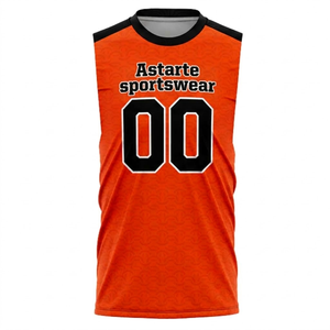 Maillot de basketball sans manches Astarte Sportswear orange 7v7, col ras du cou, évacuation de l'humidité, imprimé par transfert thermique, unisexe adulte, 100% coton - Product Image 1