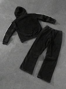 Ensemble de survêtement streetwear pour homme, personnalisé, effet délavé à l'acide et effet soleil, nouveau style vintage, sweat à capuche zippé et pantalon ample, 100% coton uni - Product Image 2