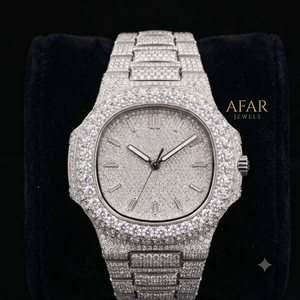 <b>Silver</b> Moissanite <b>Watch</b> Analog Wristwatch Stainless Steel Bracelet Unisex Date Display Hip Hop Style - Product Image 4