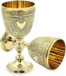 Gobelet à vin en laiton plaqué or, calice vintage gravé, coupe à pied de luxe pour mariage, bar, décoration intérieure - Product Image 1