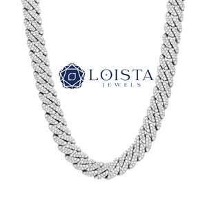 Rhodium Plated 925 Silver <b>Rope</b> <b>Chain</b> Necklace With Round Brilliant Cut Diamonds Unisex Luxury Geometric Design - Product Image 1