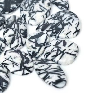 Cabochons en Hornblende Naturelle en Gros, Gemmes Blanches et Noires en Vrac, Formes Mixtes 20mm-40mm 4g-15g pour la Fabrication de Bijoux - Product Image 2